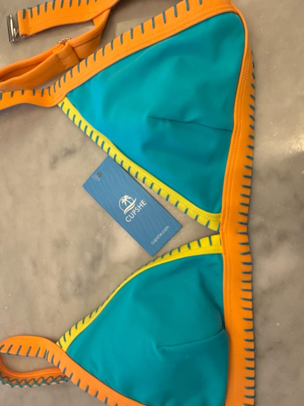 BRAND NEW WITH TAGS CUPSHE Neon Orange & Teal Bikini Top